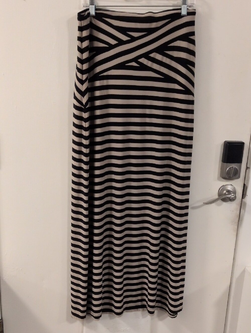 Women's Black and White Striped Maxi Skirt - M